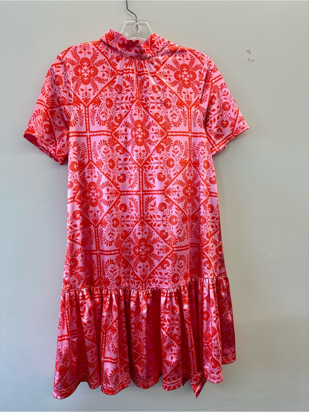 Karlie Pink & Red Mosaic Ruffle-Hem Short Dress